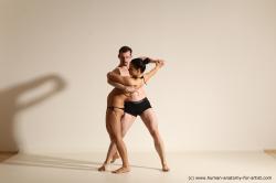 Underwear Woman - Man White Average Short Brown Dancing Dynamic poses Academic